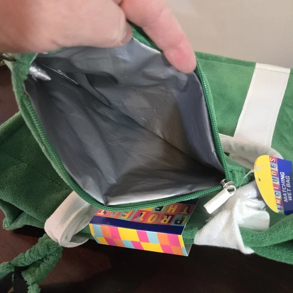 Banana Boat 3 Pc Beach Set Terry Cloth Large Tote Visor Wet Bag Green White - Picture 9 of 14